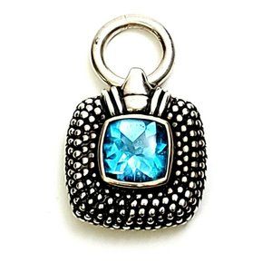 Sterling 14K Yellow Gold Blue Topaz Caviar Pendant